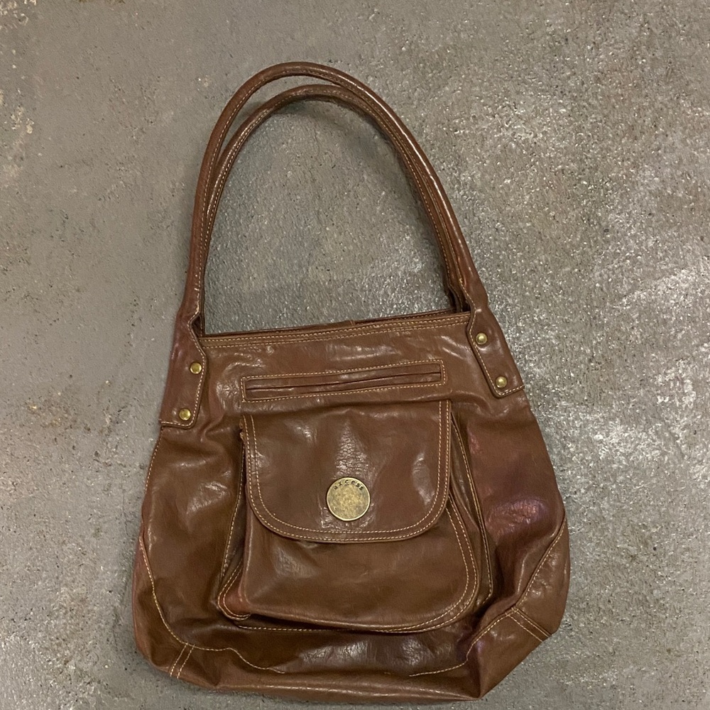 Axcess Brown Leather Shoulder Bag with Front Pocket